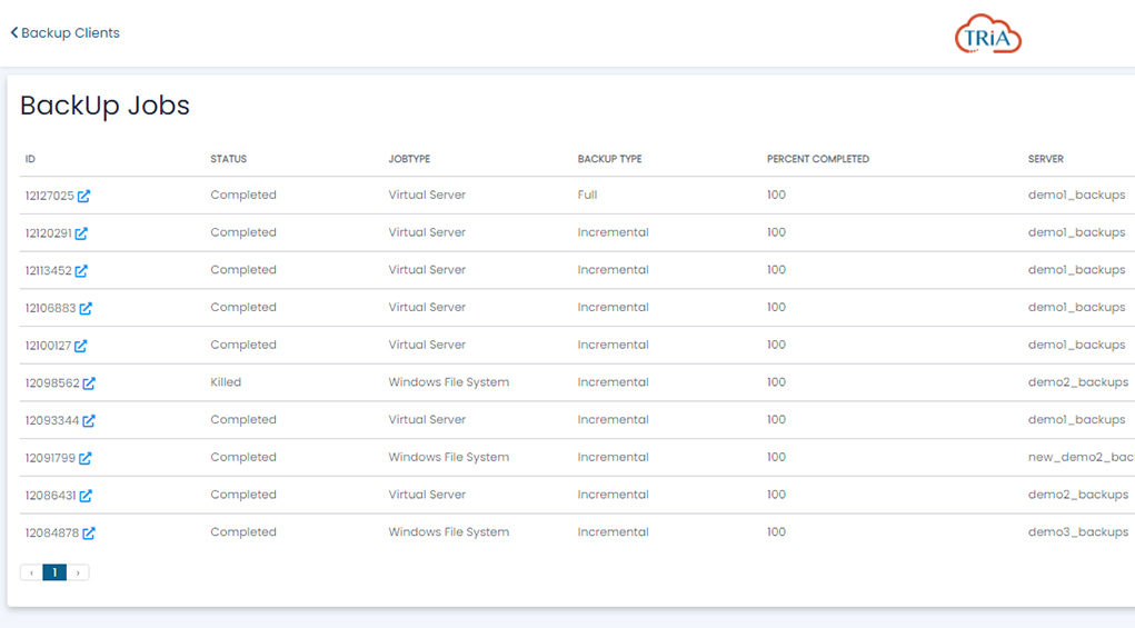 TRiA multi-cloud management platform backup job report for VMware environments